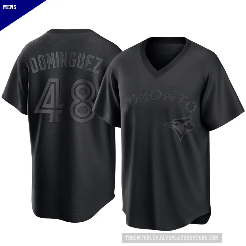 Men's No.48 Seranthony Dominguez Toronto Blue Jays Black Replica Pitch Fashion Jersey