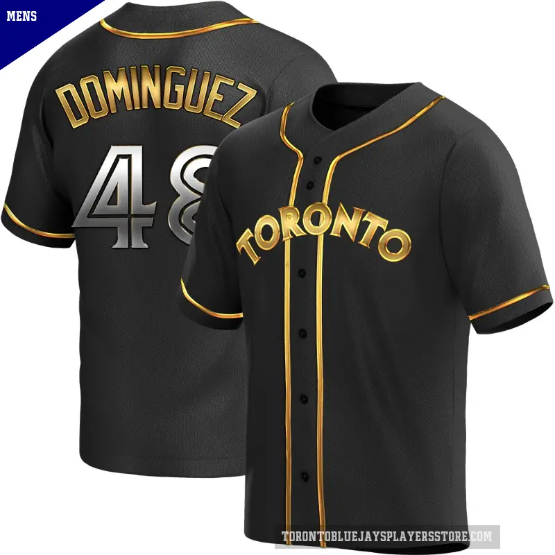 Men's No.48 Seranthony Dominguez Toronto Blue Jays Gold Replica Black en Alternate Jersey