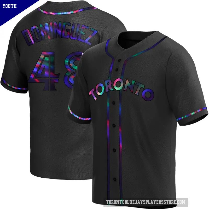 Youth No.48 Seranthony Dominguez Toronto Blue Jays Black Replica Holographic Alternate Jersey